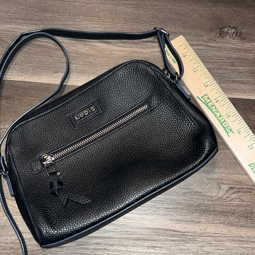 Lodis ladies navy blue leather crossbody bag, preowned - Picture 2 of 8